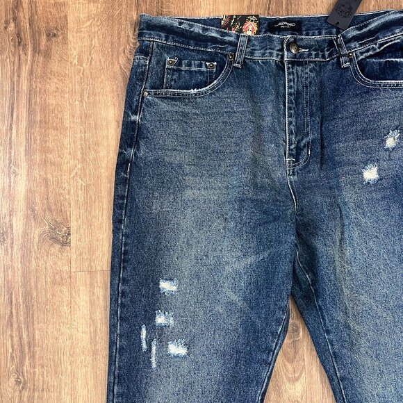 NEW Ed Hardy NYC Skull Snake Eagle Tattoo Slim Fit Distressed Jeans - Picture 9 of 13